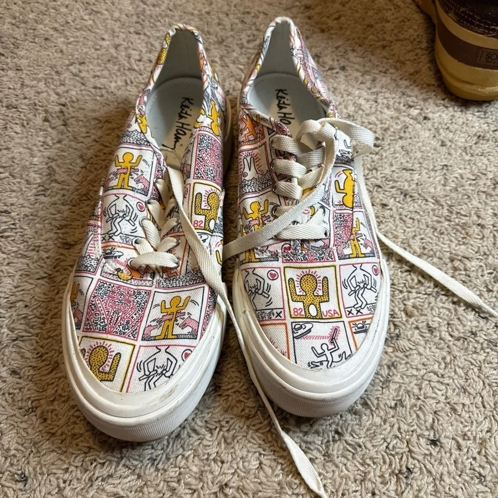 H&M White and Yellow Artistic Sneakers